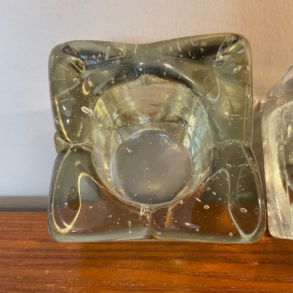 Vintage Clear Glass Square Ice Cube Candle Holders - Set of Two - Picture 8 of 16